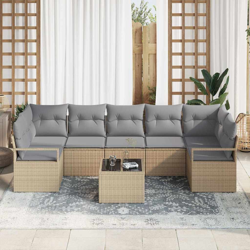 Garten-Sofa-Set mit Kissen 8 pcs Beige und Grau 55 x 55 x 37 cm